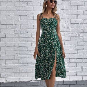 SHEIN Tie Shoulder Split Hem Ditsy Floral Cami Dress, Size XL